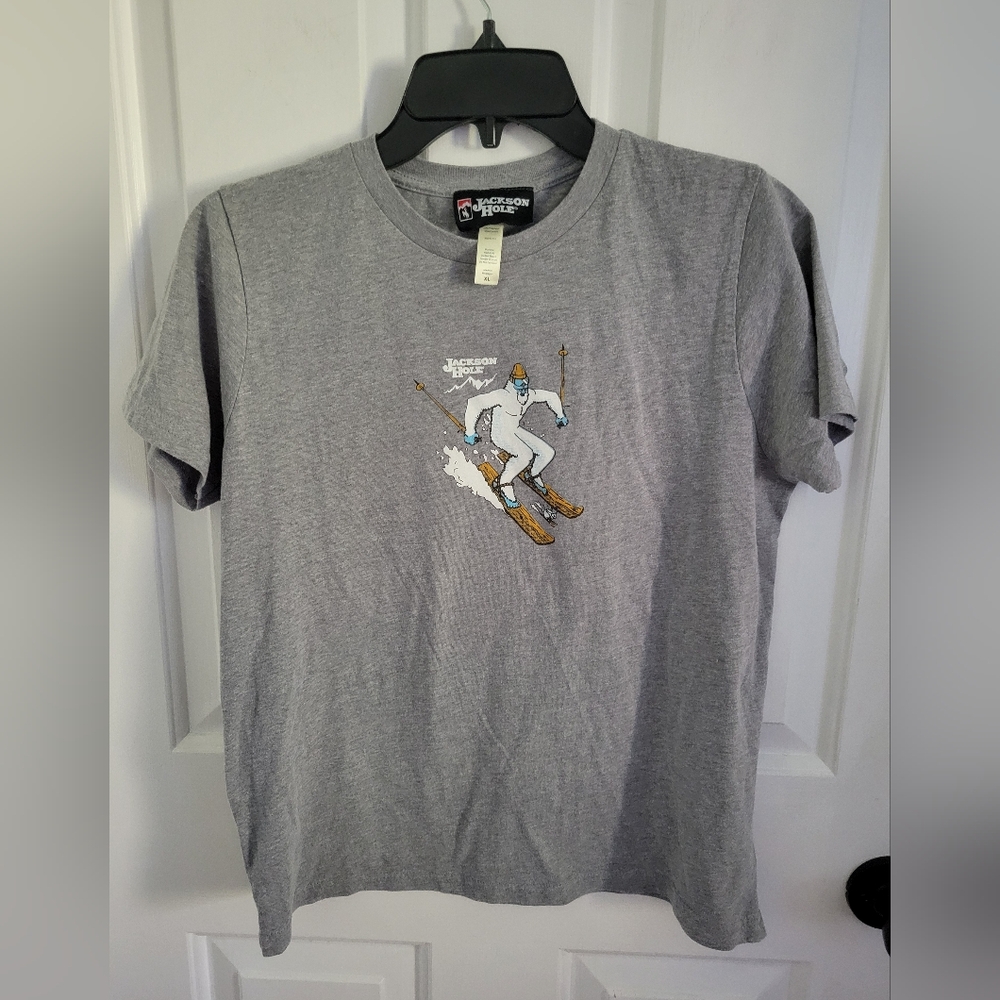 Jackson Hole Boys Gray Yeti Ski Resort Snow Skiing Graphic Tee XL